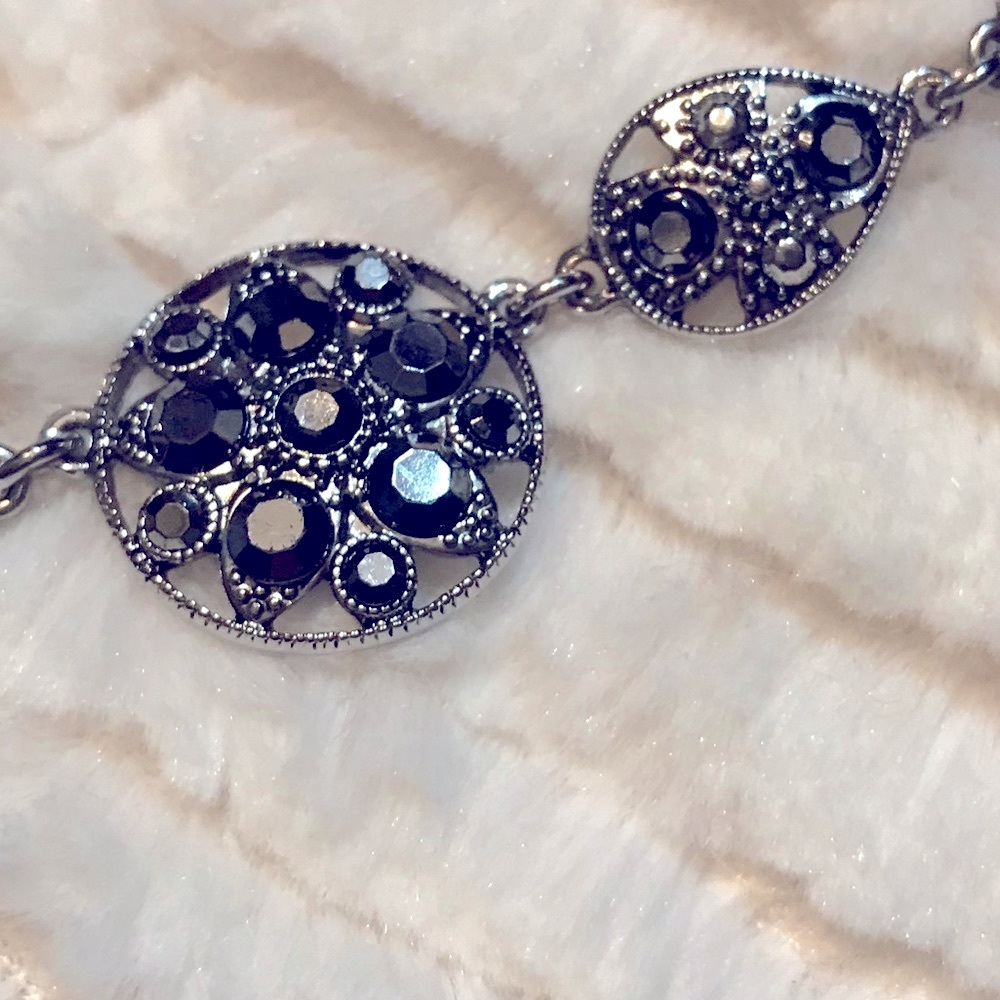 Marcasite vintage gray crystal studded choker necklace NEW - Picture 3 of 7